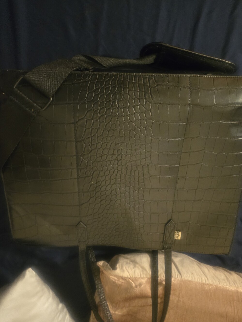 Black Croc-Embossed Men's Tote Bag